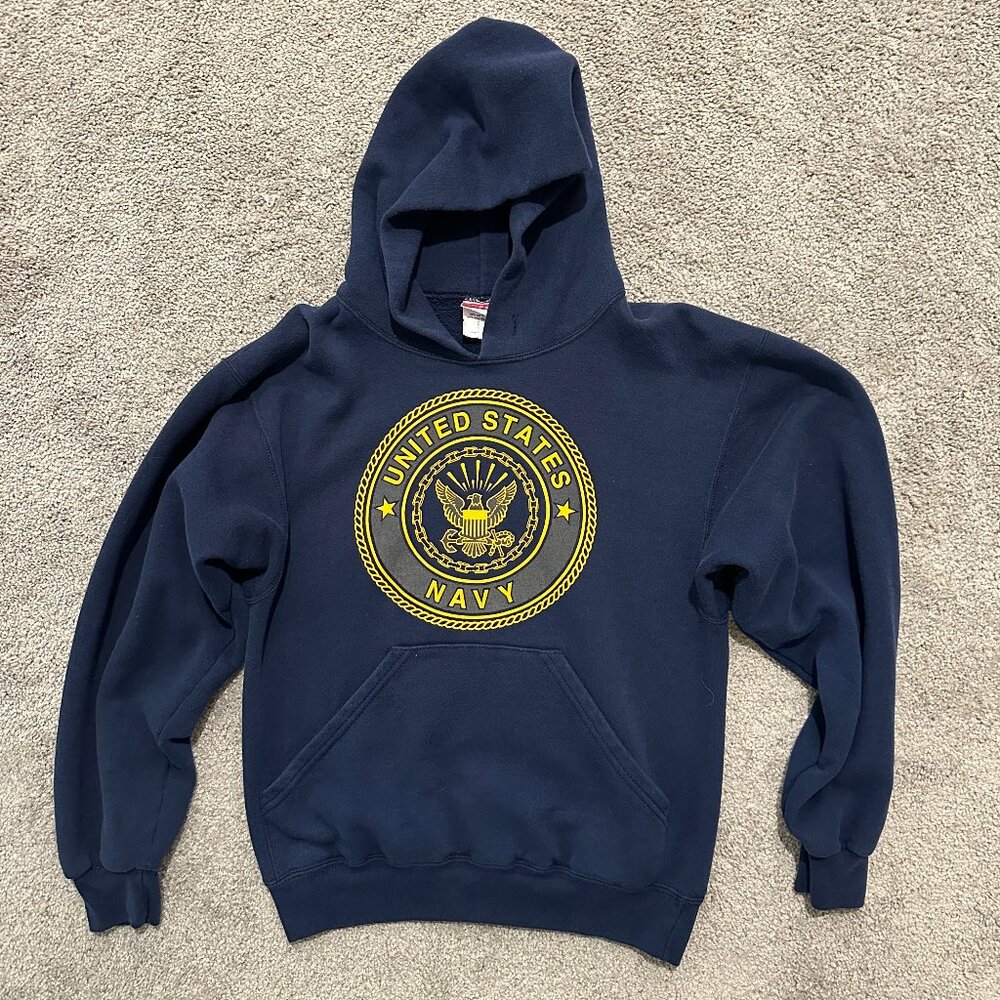 Vintage Soffee United States Navy Pullover Hoodie Jacket Navy Blue Small B210